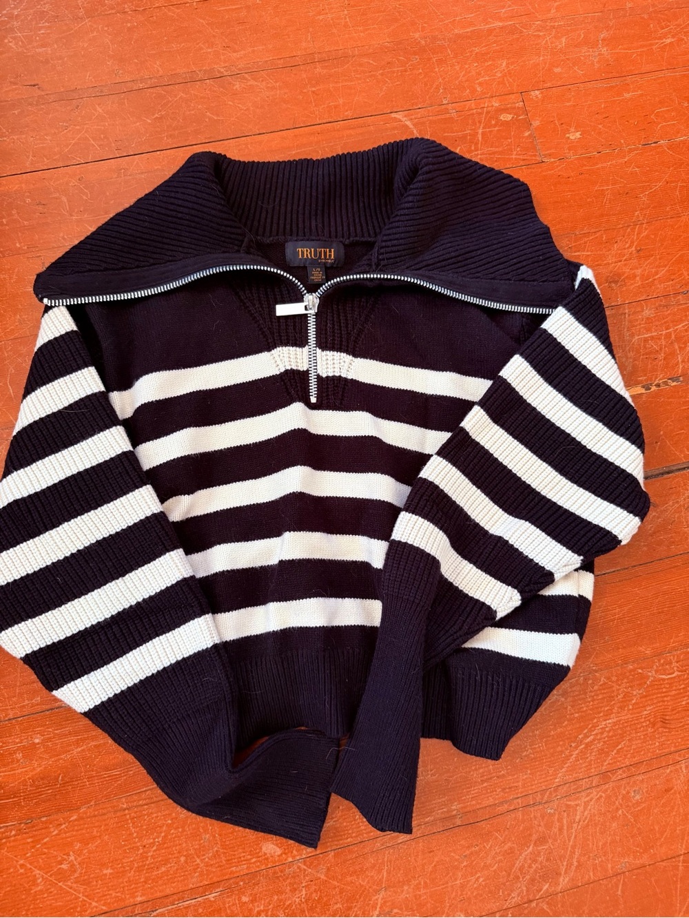Truth Black and White Striped Zip-Up Sweater